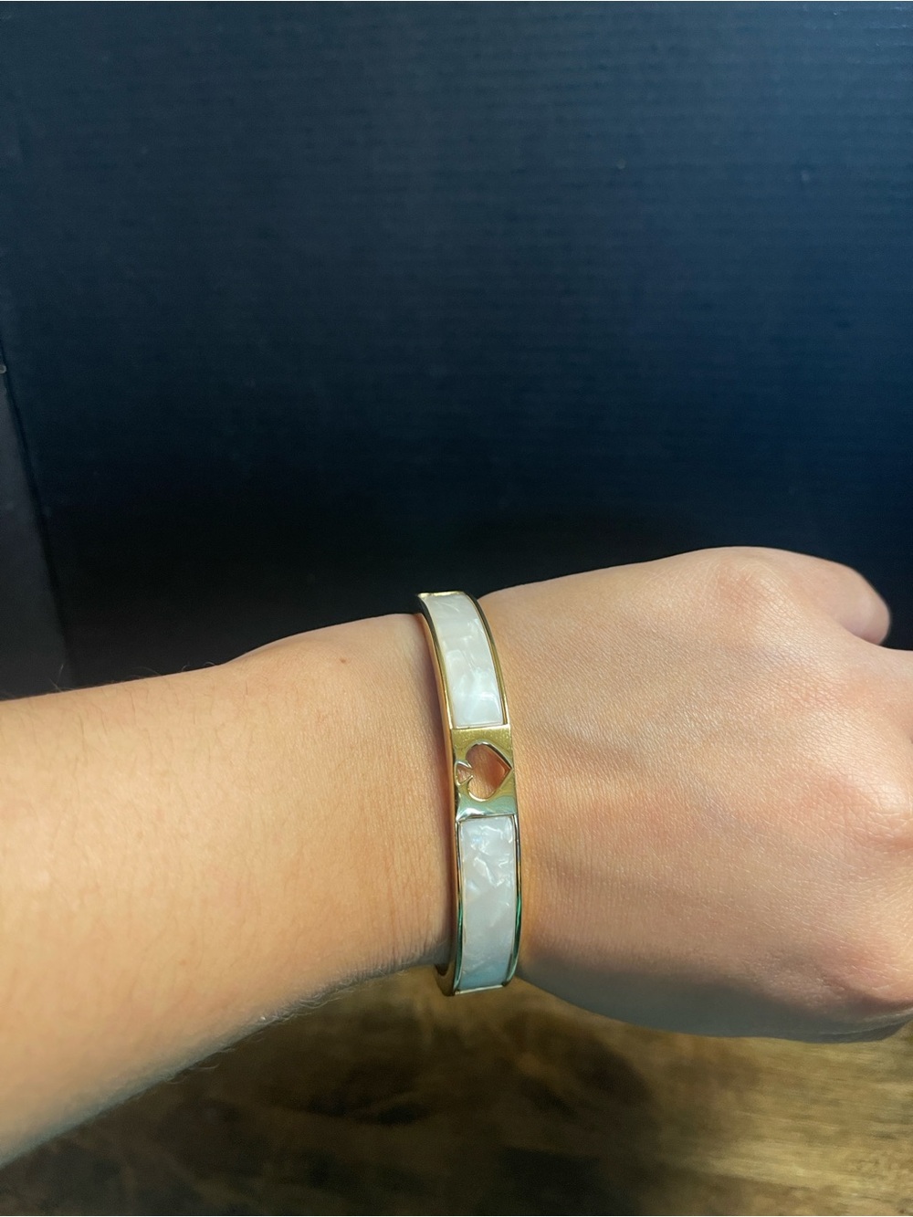 Kate space mother of pearl spade gold tone bracelet bangle